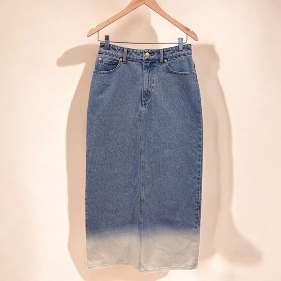 NWT Ena Pelly Darcie Dip Dye Denim Midi Skirt in Washed Blue - Picture 2 of 5